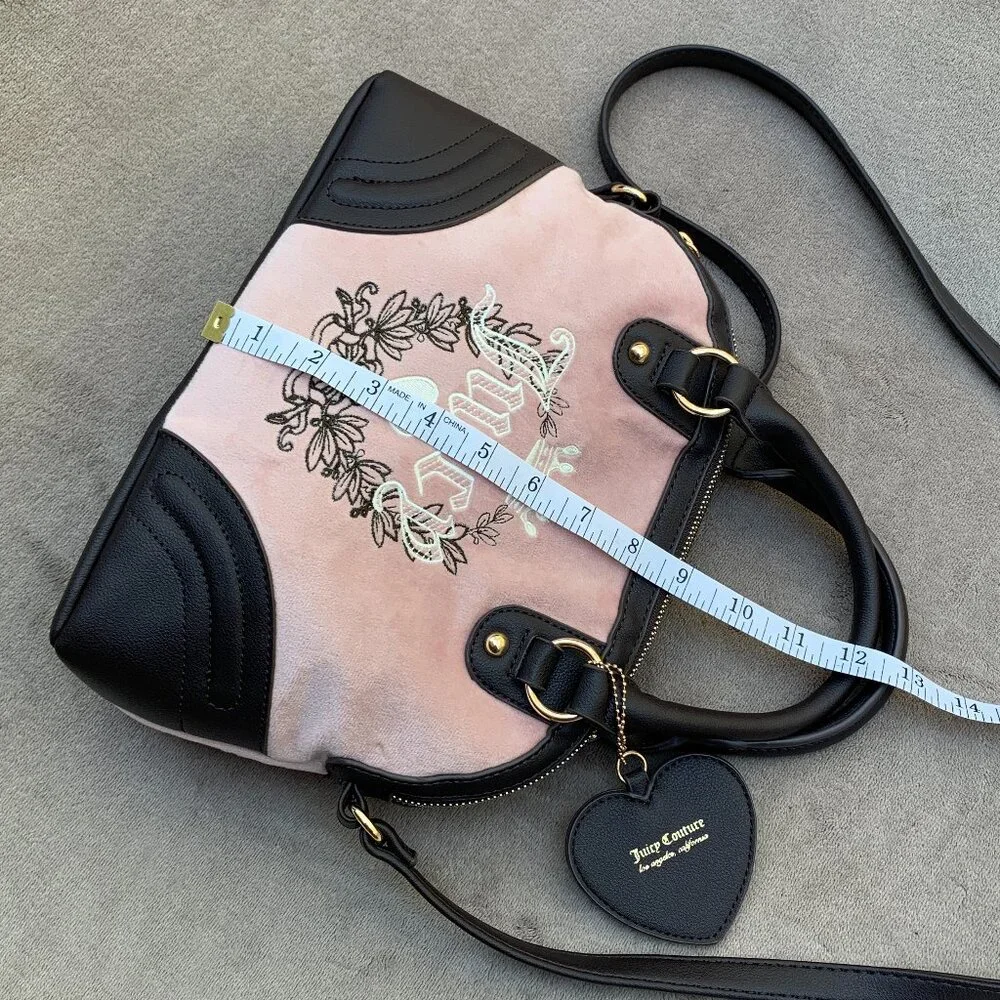 Juicy Couture Brushed Velvet and Faux Leather Handbag with Shoulder Strap - Picture 7 of 14